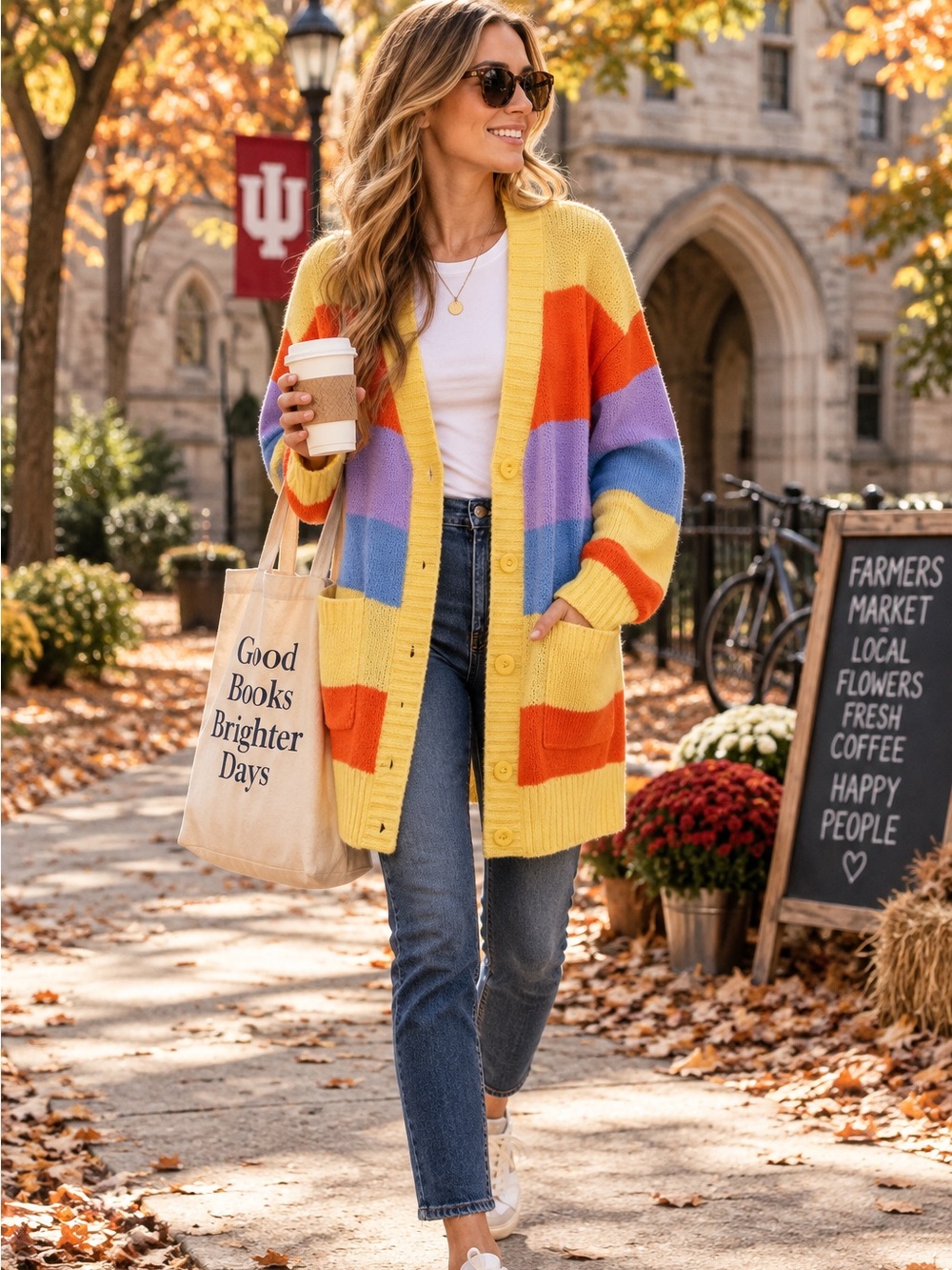LULAROE Chunky Colorful Cozy Rainbow Striped Oversized Cardigan Sweater, M